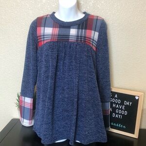 Gorilla Cat Blue and Plaid A line shirt medium